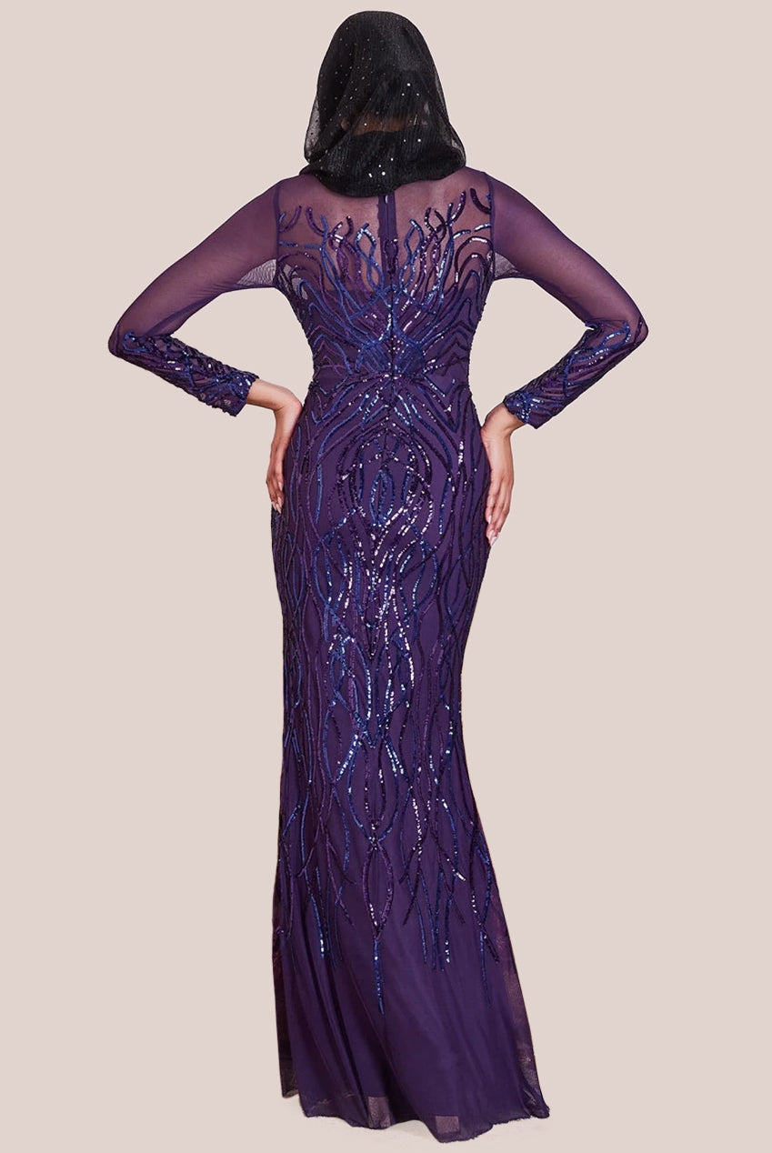 Modesty Sequin Flame Maxi Dress - Purple DR3486MOD