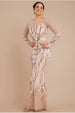 Long Sleeve Sequin Flame Maxi - Champagne by Goddiva