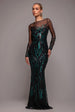 Long Sleeve Sequin Flame Maxi - Emerald Green by Goddiva