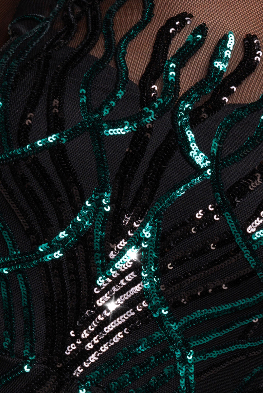 Long Sleeve Sequin Flame Maxi - Emerald Green DR3486