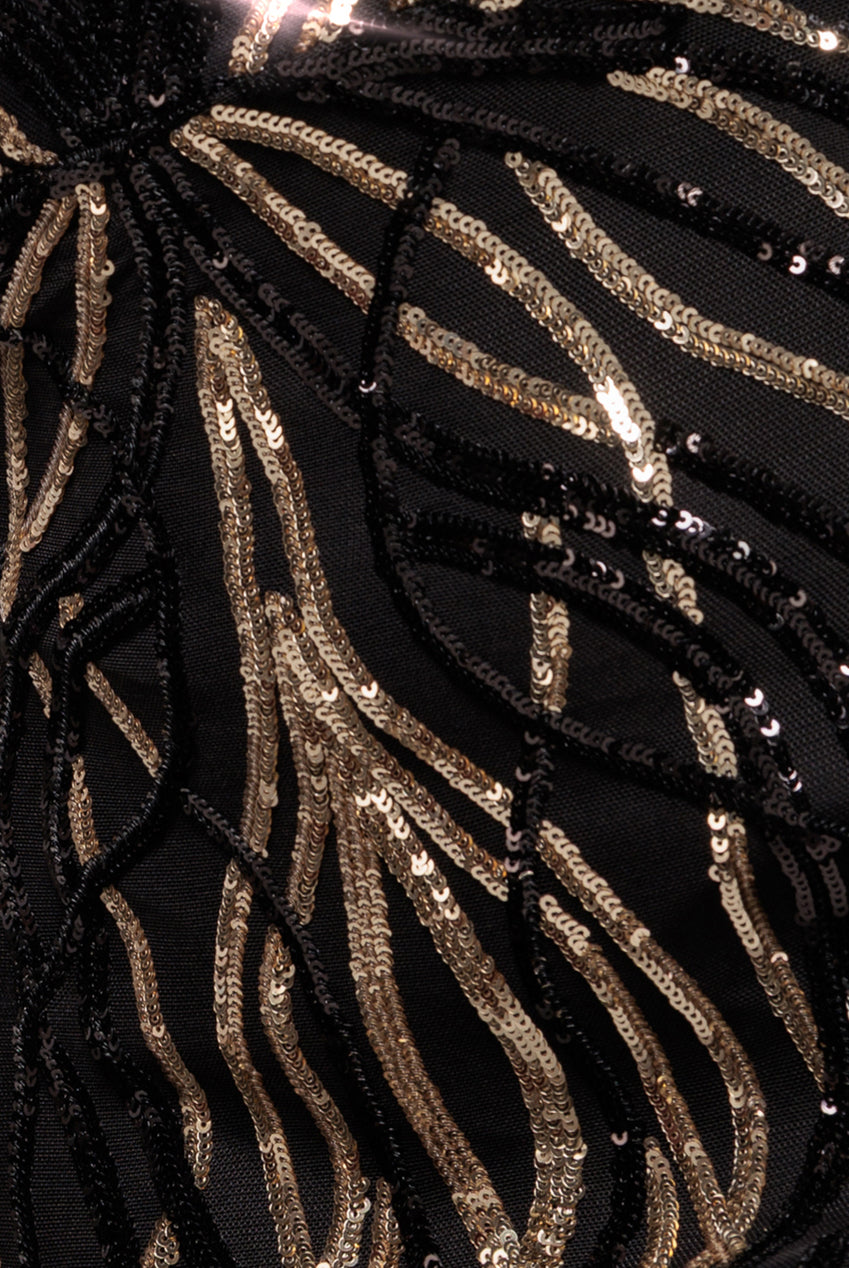Long Sleeve Sequin Flame Maxi - Gold DR3486