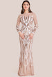 Goddiva Long Sleeve Sequin Flame Maxi - Champagne