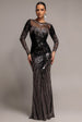 Long Sleeve Aztec Sequin Maxi Dress - Black by Goddiva