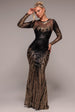 Long Sleeve Aztec Sequin Maxi Dress - Gold by Goddiva