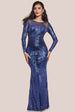 Goddiva Long Sleeve Aztec Sequin Maxi Dress - Navy