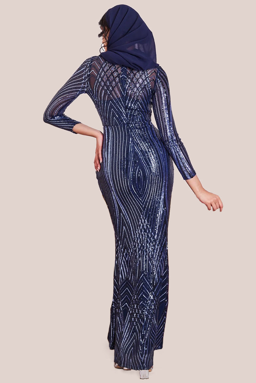 Modesty Two Toned Sequin Maxi - Navy DR3494MOD