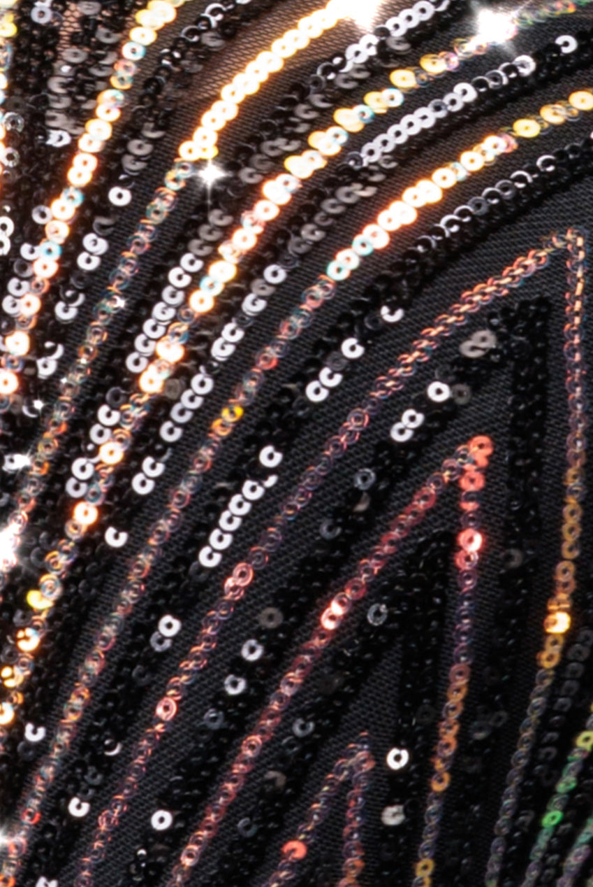 Two Toned V Neck Sequin Maxi - Black DR3494