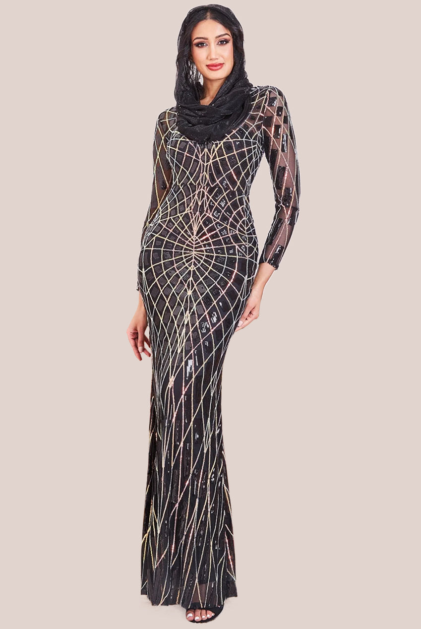 Modesty Geo Sequin Maxi Dress - Black DR3495MOD