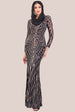 Goddiva Modesty Geo Sequin Maxi Dress - Black