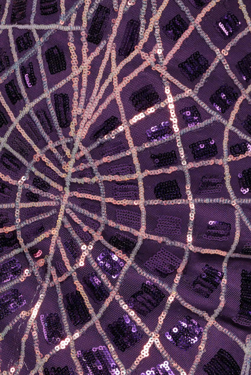 Geo Sequin Long Sleeve Maxi Dress - Purple DR3495