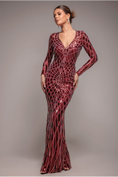 goddiva geo sequin long sleeve maxi dress reviews - Wine Size:L | Ivory this long sleeve emerald Embroidered Jacket Dress Long Tankini