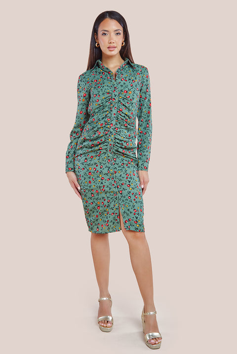 Floral Print Shirt Dress - Sage Green DR3499