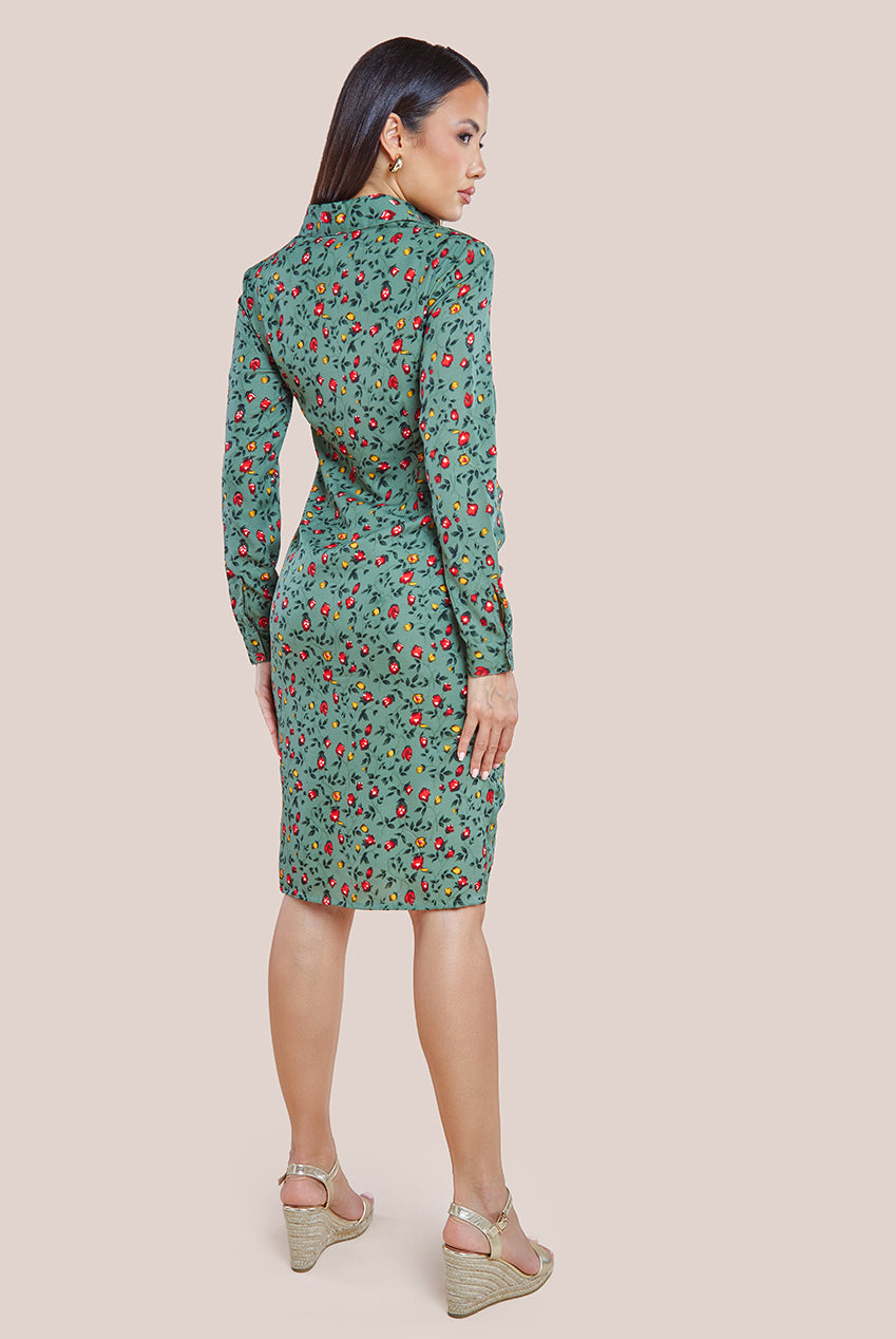 Floral Print Shirt Dress - Sage Green DR3499