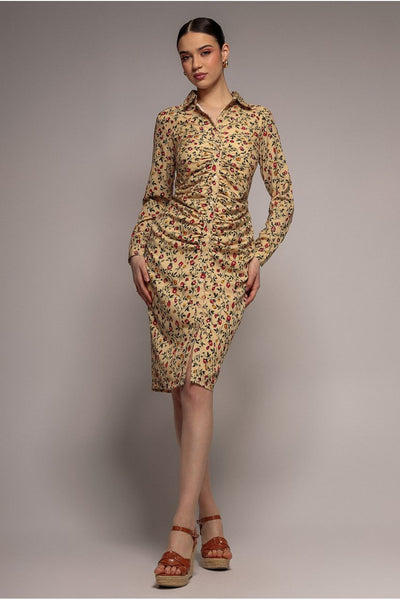 Floral Print Shirt Dress - Beige by City Goddess