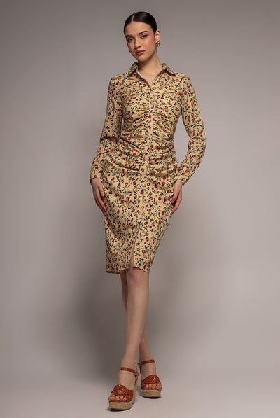 Beige - Floral Print Shirt Dress - Beige by City Goddess