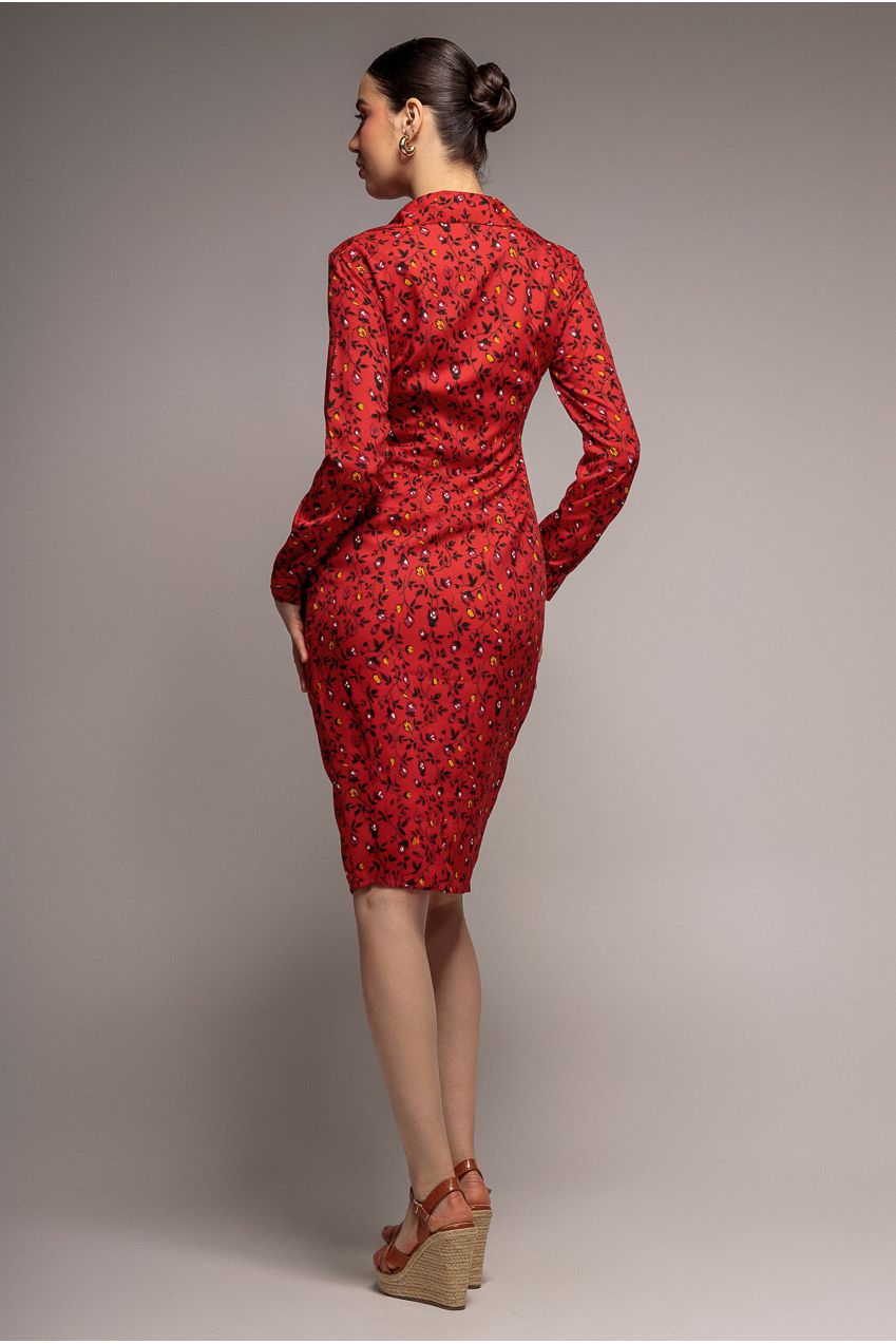 Floral Print Shirt Dress - Red DR3499