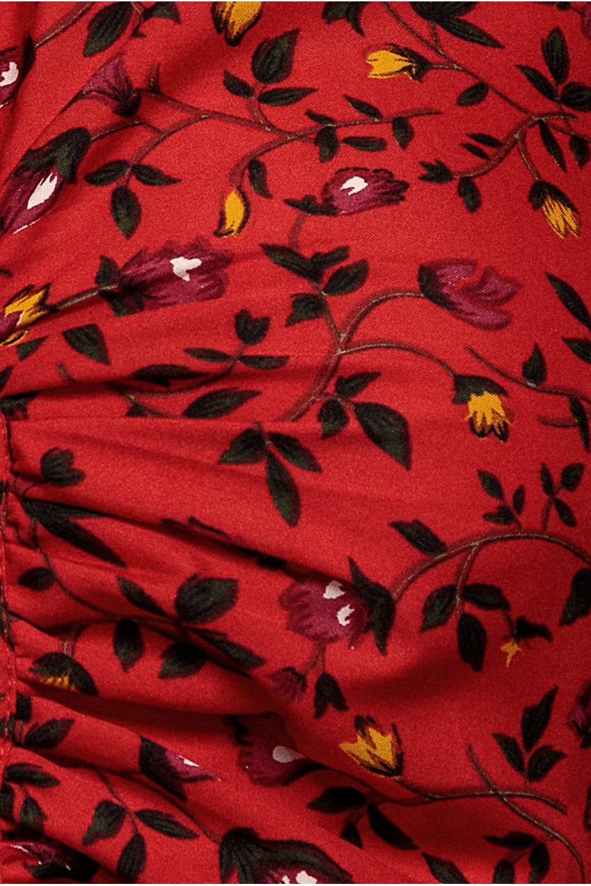 Floral Print Shirt Dress - Red DR3499