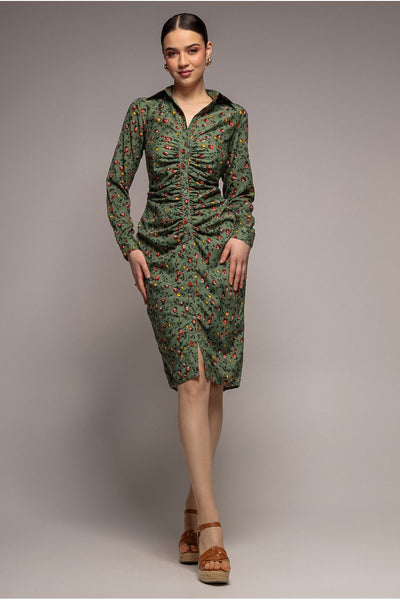 Floral Print Shirt Dress - Sage Green by City Goddess
