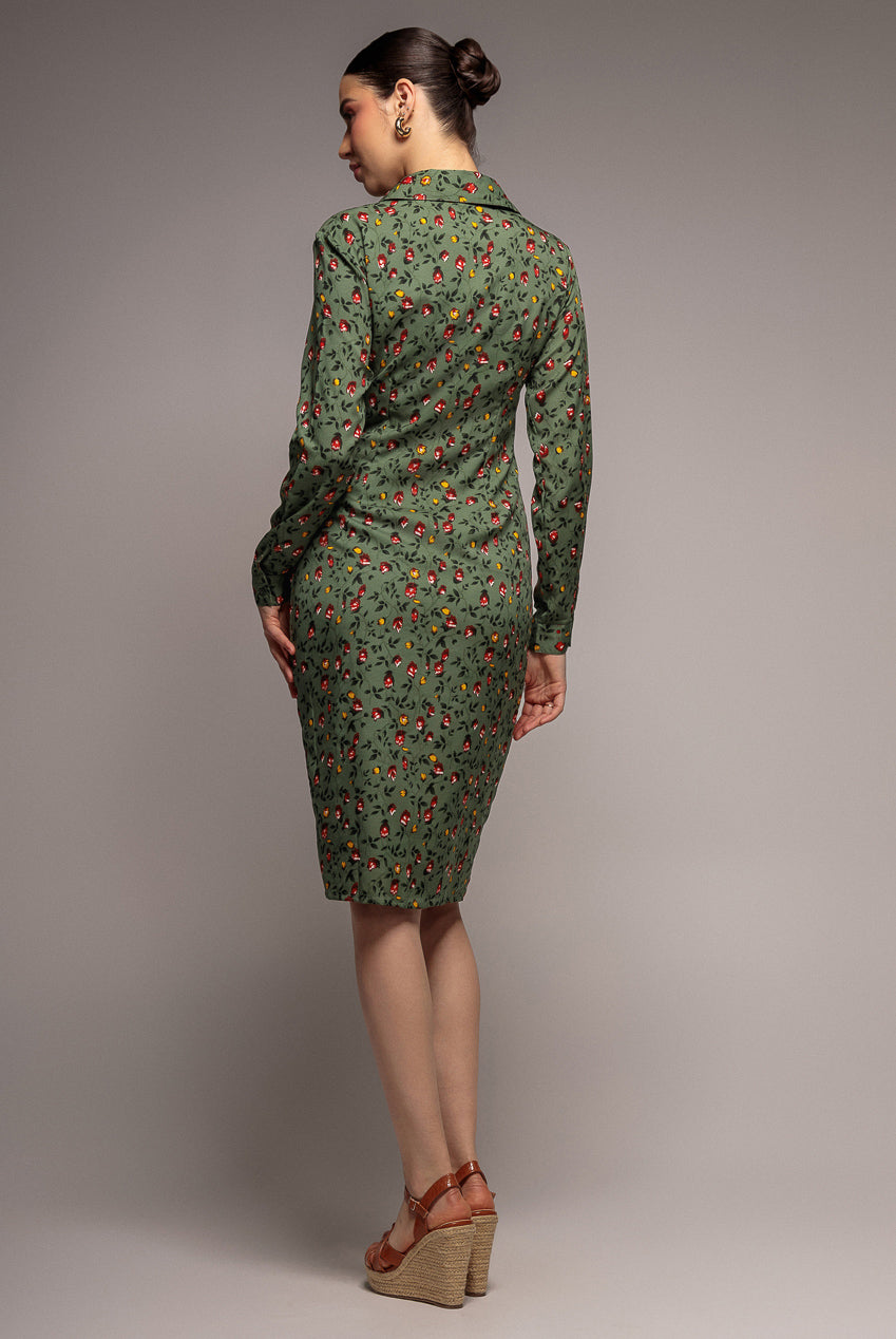 Floral Print Shirt Dress - Sage Green DR3499
