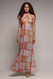Halter Neck Printed Maxi Dress - Coral by Goddiva