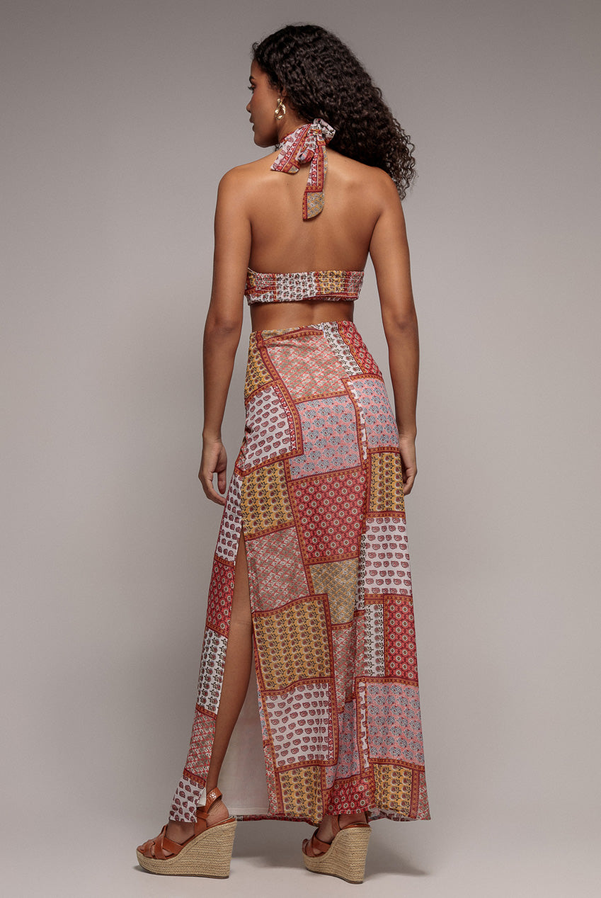 Halter Neck Printed Maxi Dress - Coral DR3504