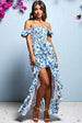 Goddiva Layered Dipped Hem Floral Maxi - Blue