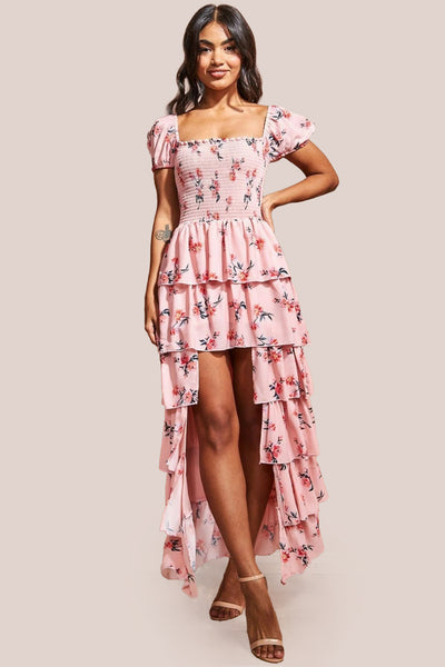 Layered Dipped Hem Floral Maxi - Peach