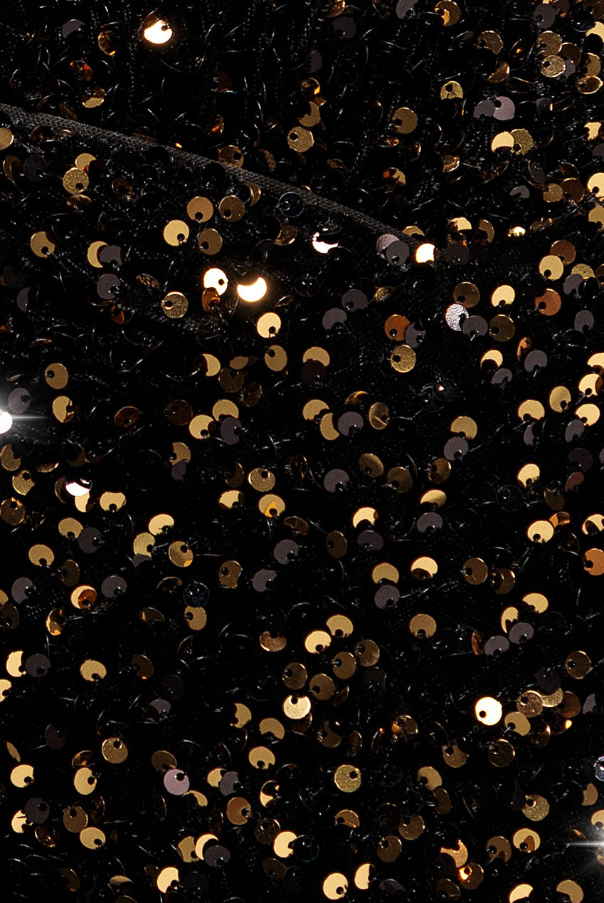 Multi Sequin & Velvet Bardot Maxi - Gold DR3512