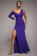 One Shoulder Front Split Scuba Maxi - Purple by Goddiva