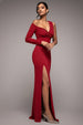 One Shoulder Front Split Scuba Maxi - Wine by Goddiva