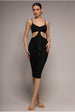 Cut Out Ruched Bodycon Midi Dress - Black by City Goddess