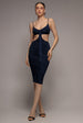 Cut Out Ruched Bodycon Midi Dress - Navy Blue by Goddiva