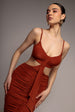Cut Out Ruched Bodycon Midi Dress - Rust by Goddiva