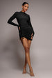 High Neck Drawstring Mini Dress - Navy by Goddiva