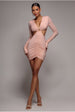 Cut Out Long Sleeve Bodycon Mini Dress - Nude by Goddiva