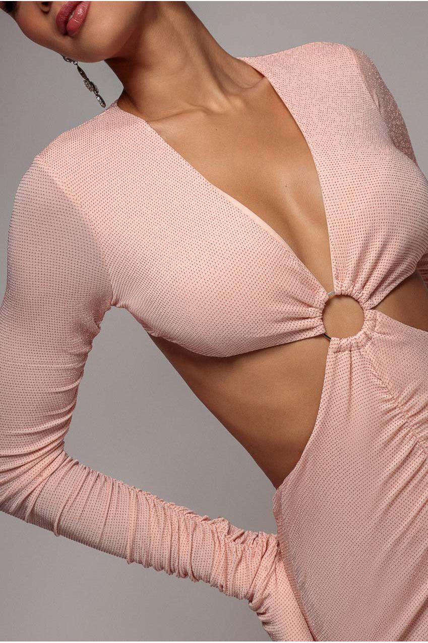 Cut Out Long Sleeve Bodycon Mini Dress - Nude DR3532