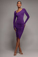 Asymmetrical Neck Ruched Midi Dress - Purple by City Goddess