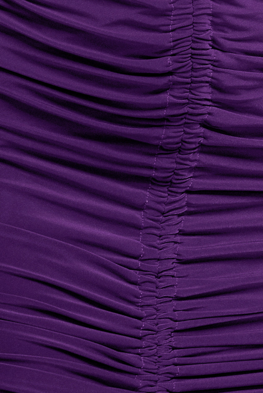 Asymmetrical Neck Ruched Midi Dress - Purple DR3541