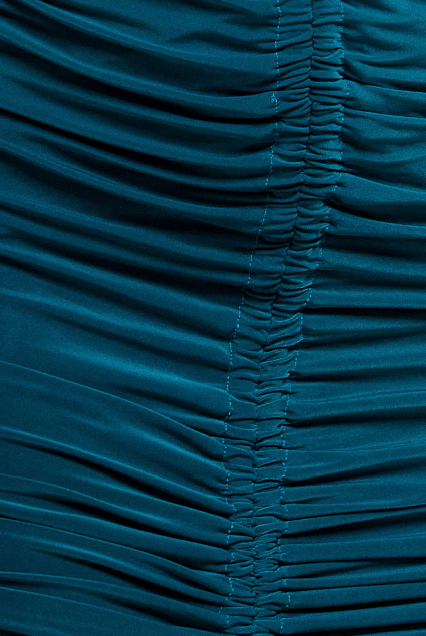 Asymmetrical Neck Ruched Midi Dress - Teal DR3541