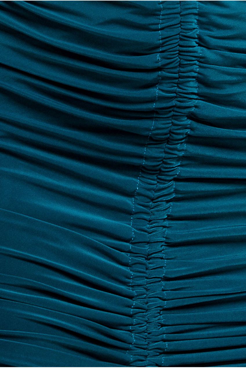 Asymmetrical Neck Ruched Midi Dress - Teal DR3541