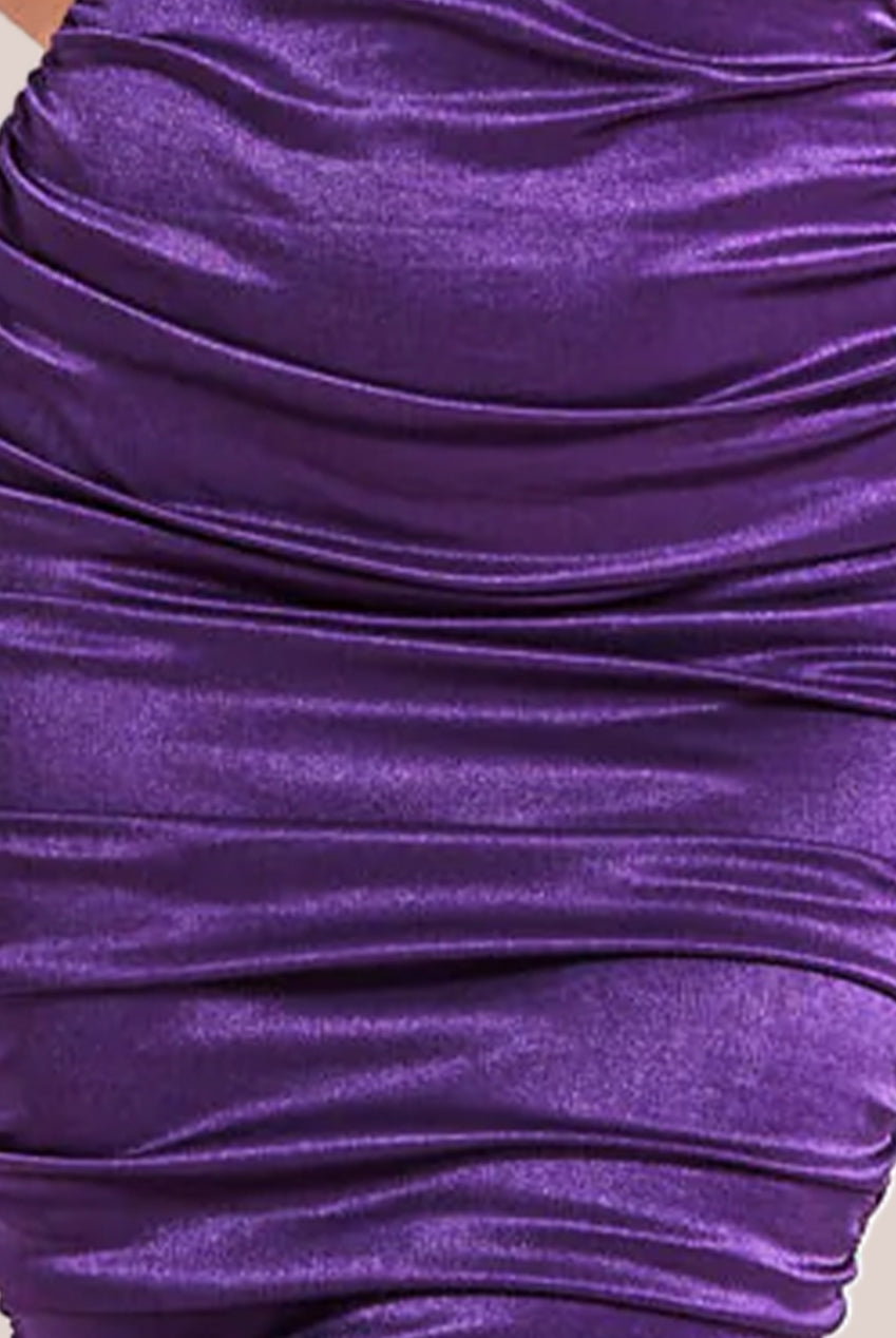 Ring Detail One Shoulder Ruched Midi - Purple DR3548