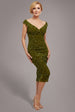 Multi Sequin & Velvet Bardot Midi Dress - Olive Green by Goddiva