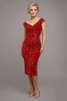 Multi Sequin & Velvet Bardot Midi Dress - Red by Goddiva