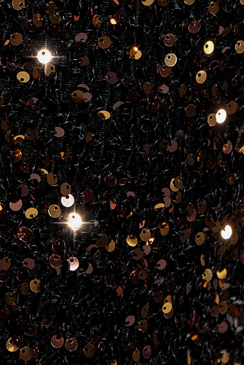 Multi Sequin & Velvet Bardot Midi Dress - Gold DR3550