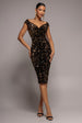 Multi Sequin & Velvet Bardot Midi Dress - Gold by Goddiva