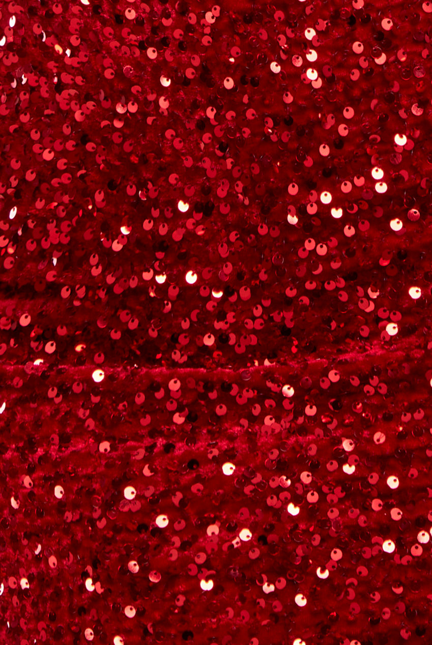 Multi Sequin & Velvet Bardot Midi Dress - Red DR3550