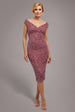 Multi Sequin & Velvet Bardot Midi Dress - Blush Pink by Goddiva