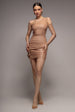 One Shoulder Faux Leather Mini Dress - Beige by Goddiva
