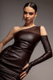 One Shoulder Faux Leather Mini Dress - Brown by Goddiva