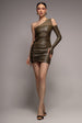 One Shoulder Faux Leather Mini Dress - Khaki by City Goddess
